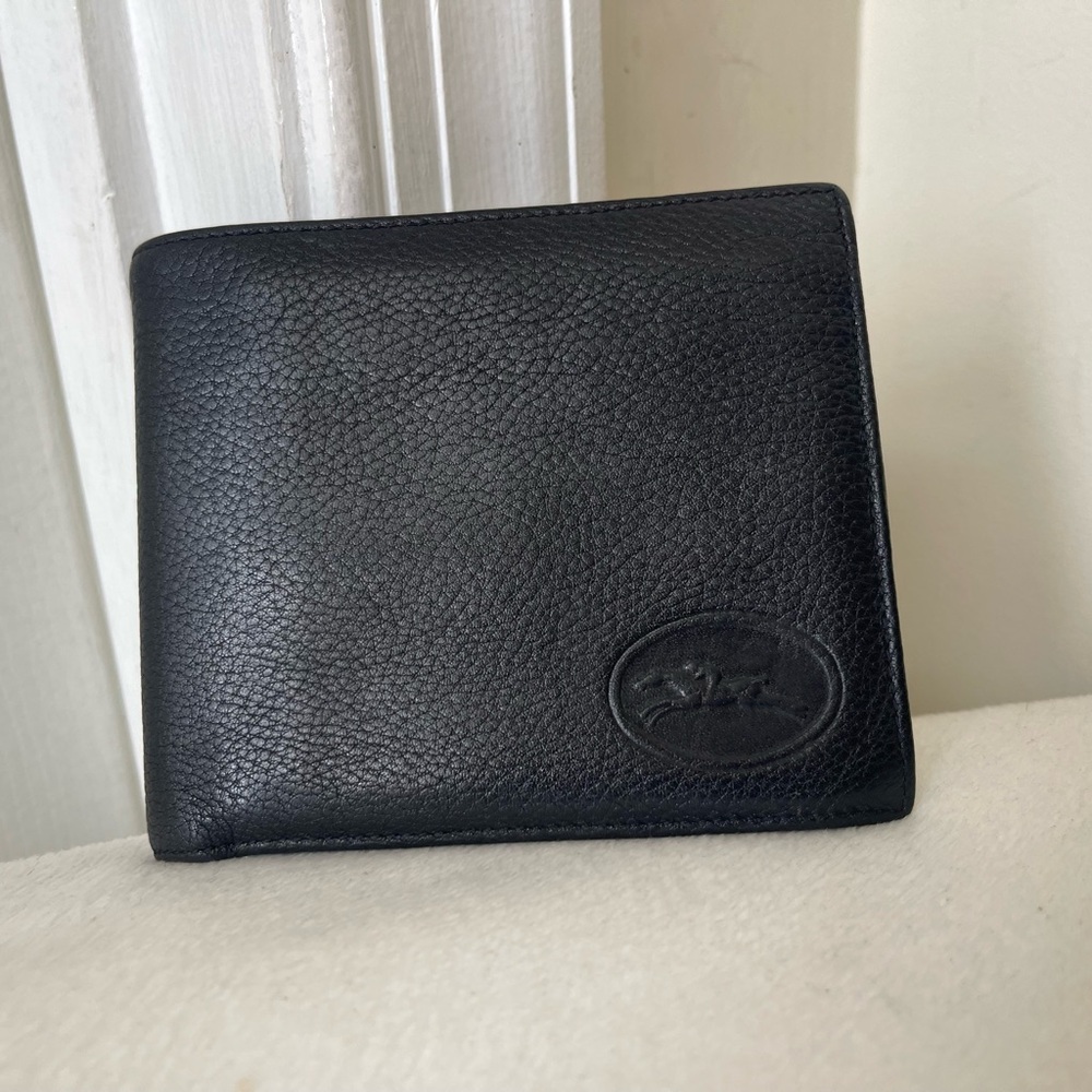 Longchamp Black Pebbled Leather Wallet with Embossed Logo